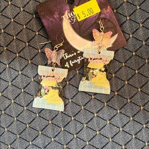 Whimsical Butterfly Earrings in Pink and Gold